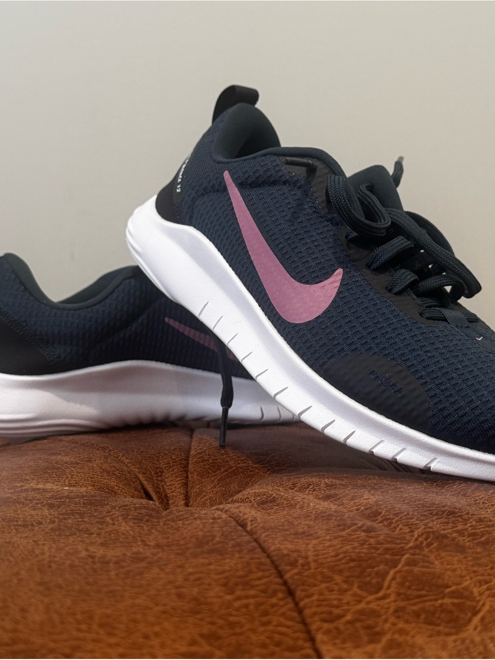 Nike Women's Navy Athletic Sneakers with Pink Swoosh